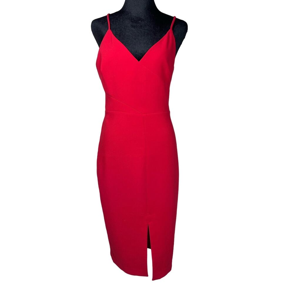 Likely Brooklyn Dress Size 6 Red Knit Spaghetti Strap Front Slit V-Neck NWT